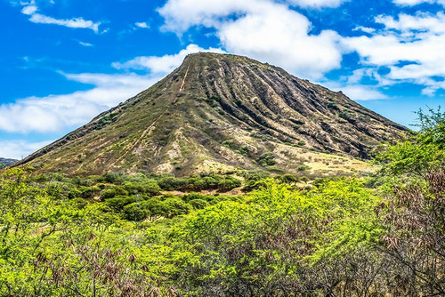 Koko Crater-Honolulu-Oahu-Hawaii. Hiking trail over railroad tracks to summit Poster Print - William Perry