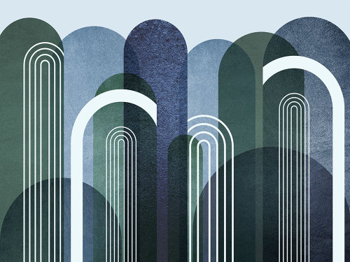 Mid Century Arches Navy Emerald Poster Print - Epiphany Urban