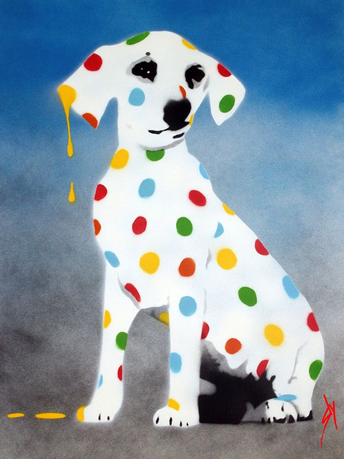 Damiens Dotty Spotty Dawg - Blue Poster Print - Juan Sly