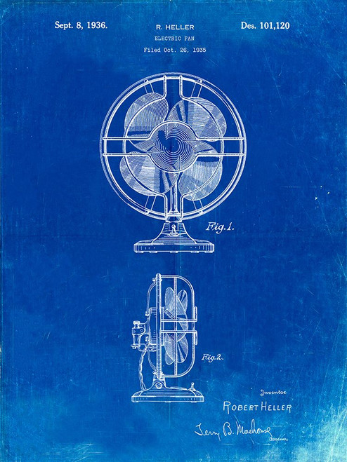 PP266-Faded Blueprint Table Fan Patent Poster Poster Print - Cole Borders