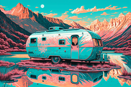 Silkscreen Camper On The Lake 2 Poster Print - Ray Heere