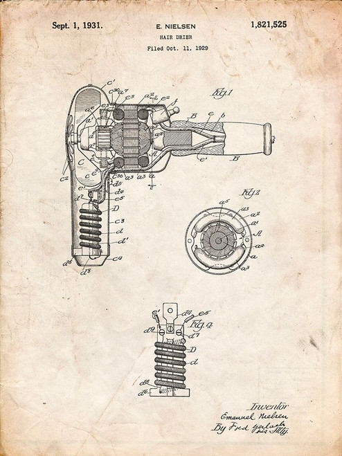 PP265-Vintage Parchment Vintage Hair Dryer Patent Poster Poster Print - Cole Borders