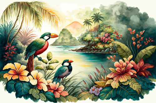 Tropical Watercolor Paradise 3 Poster Print - Ray Heere