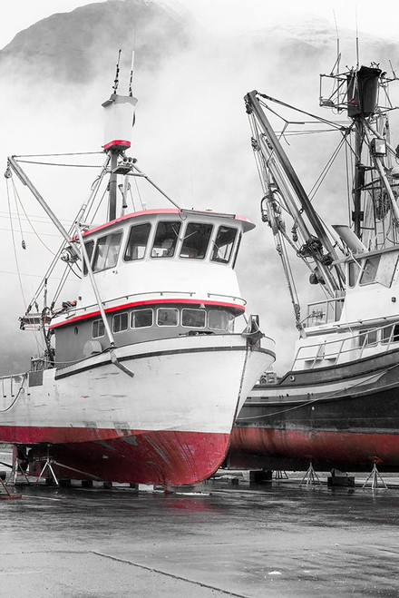 Alaska- Valdez. Fishing boats on dry dock. Artistic rendering. Poster Print - Janet Muir