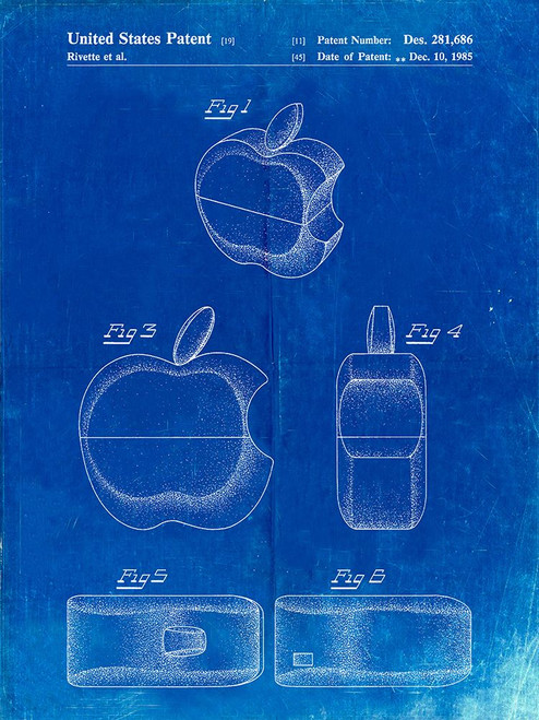 PP260-Faded Blueprint Apple Logo Flip Phone Patent Poster Poster Print - Cole Borders
