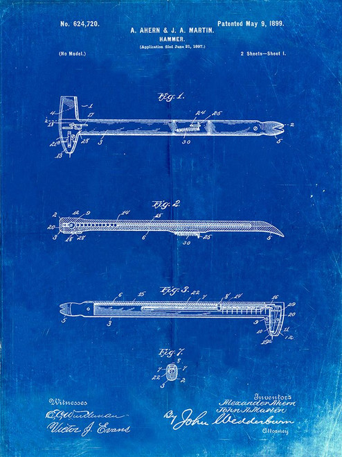 PP255-Faded Blueprint Dispensing Hammer Patent Poster Poster Print - Cole Borders