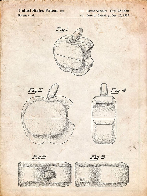 PP260-Vintage Parchment Apple Logo Flip Phone Patent Poster Poster Print - Cole Borders