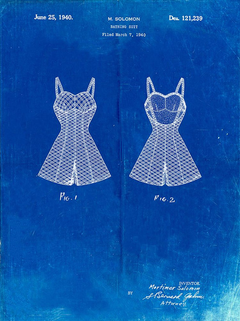 PP254-Faded Blueprint Bathing Suit Patent Poster Poster Print - Cole Borders