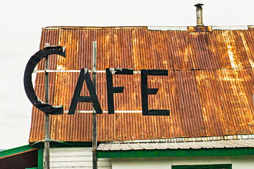 Hope- Alaska- Rustic roof and cafe sign Poster Print - Janet Muir