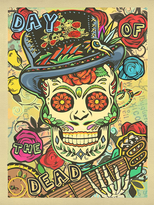 Day of the Dead Poster Print - Red Truck Old