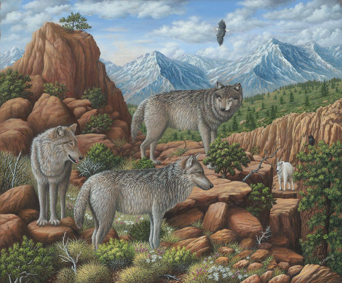 Scouting the Horizon - Grey Wolves Poster Print - Robert Wavra