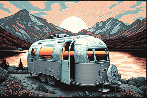 Silkscreen Camper On The Lake 5 Poster Print - Ray Heere