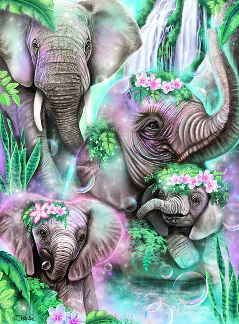 Day Dream Elephants Lagoon Poster Print - Pike Art Sheena