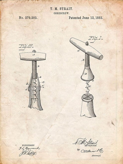 PP235-Vintage Parchment Corkscrew 1883 Patent Poster Poster Print - Cole Borders