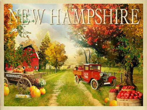 New Hampshire Orchard Poster Print - Red Truck Old