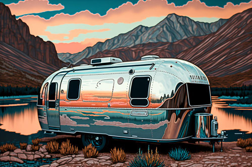 Silkscreen Camper On The Lake 3 Poster Print - Ray Heere