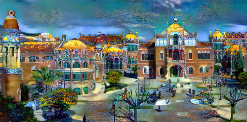 Barcelona Spain Sant Pau Hospital and Palau de la Musica Poster Print - Pedro Gavidia