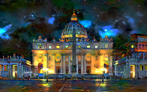 Vatican City Saint Peter Basilica at night Poster Print - Pedro Gavidia