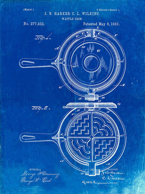 PP209-Faded Blueprint Waffle Iron Patent Poster Poster Print - Cole Borders