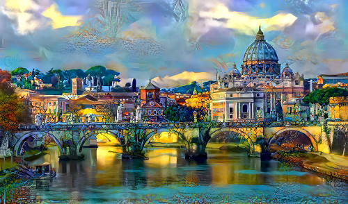 Vatican City Saint Peter Basilica and bridge by day Poster Print - Pedro Gavidia