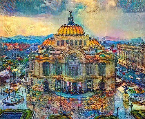 Mexico City Palace of Fine Arts in the rain Poster Print - Pedro Gavidia