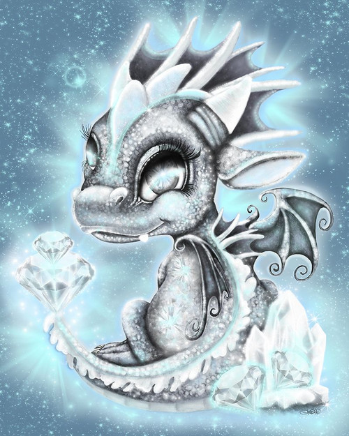 April - Diamond - Birthstone Lil Dragonz Poster Print - Pike Art Sheena