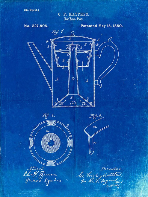 PP78-Faded Blueprint Coffee Percolator 1880 Patent Art Poster Print - Cole Borders