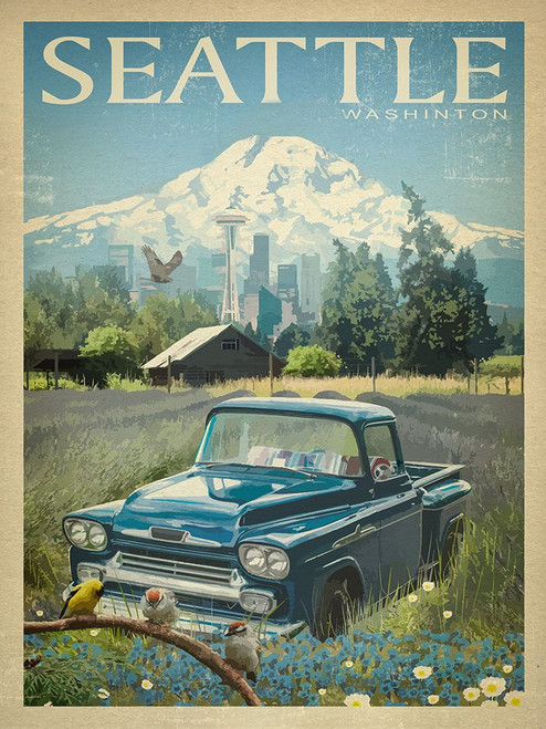 Seattle Poster Print - Red Truck Old