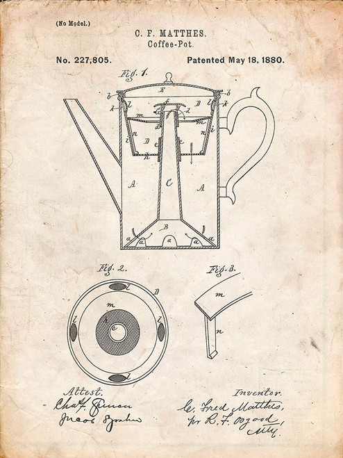 PP78-Vintage Parchment Coffee Percolator 1880 Patent Art Poster Print - Cole Borders