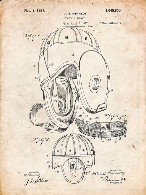 PP73-Vintage Parchment Football Leather Helmet 1927 Patent Poster Poster Print - Cole Borders