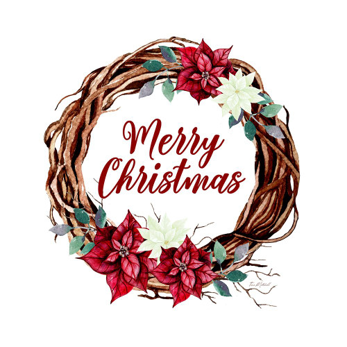 Merry Christmas Vine Wreath Poster Print - Tina Mitchell
