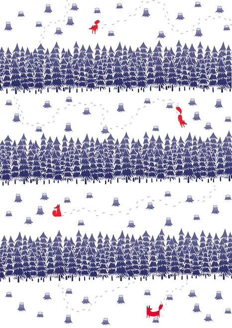 Winter Foxes Stripes Poster Print - Robert Farkas