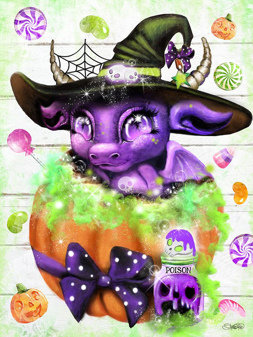 Witchy Halloween Dragon Poster Print - Pike Art Sheena