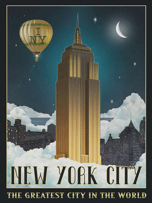 New York Night Poster Print - Red Truck Old