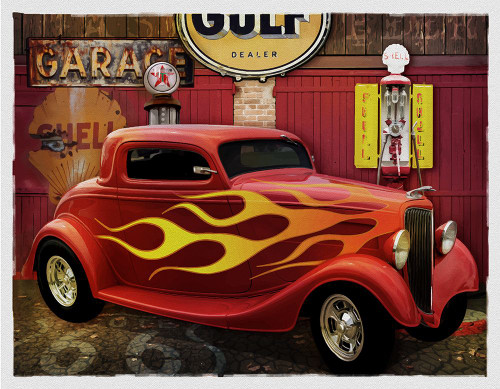 Route 66 Garage Poster Print - Red Truck Old