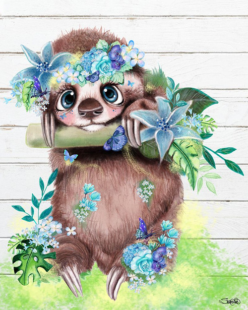 Just Hanging Out Butterfly Sloth Poster Print - Pike Art Sheena