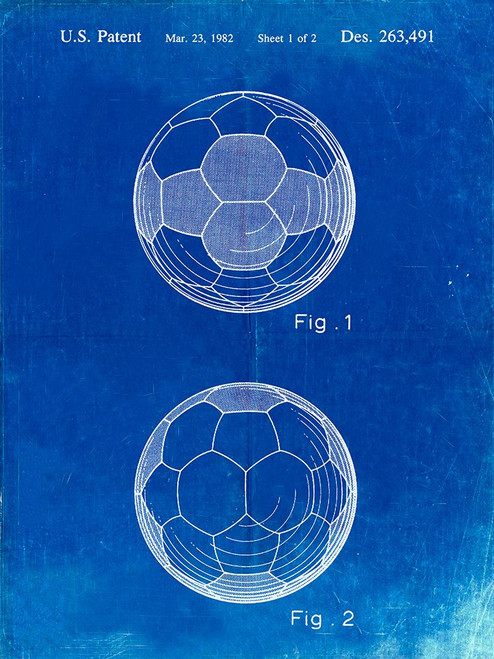 PP62-Faded Blueprint Leather Soccer Ball Patent Poster Poster Print - Cole Borders