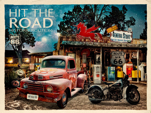 Evening Shade Poster Print - Red Truck Old