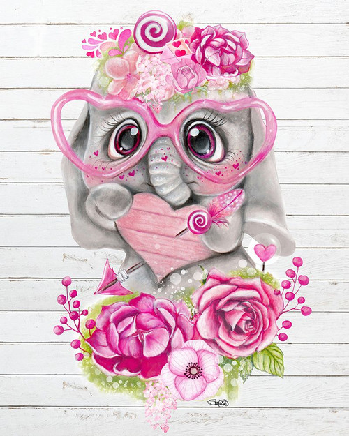 Cute Elephant Valentine Poster Print - Pike Art Sheena