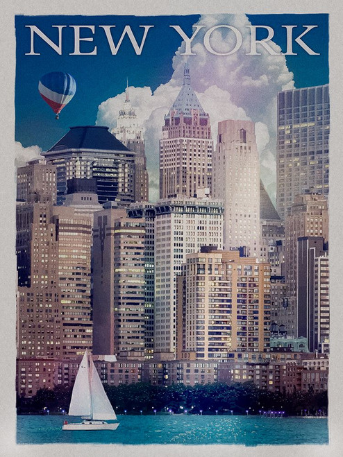 New York Manhattan River Front Poster Print - Red Truck Old