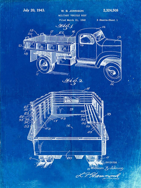 PP59-Faded Blueprint Army Troops Transport Truck Patent Poster Poster Print - Cole Borders