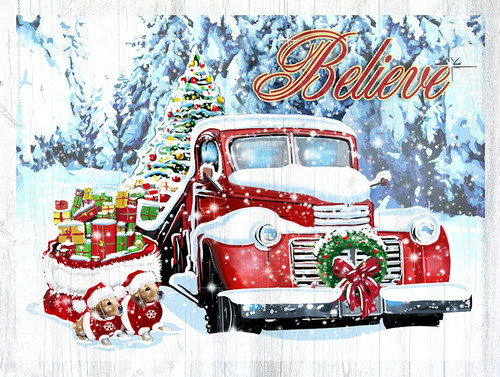 Red Truck Christmas Poster Print - Red Truck Old