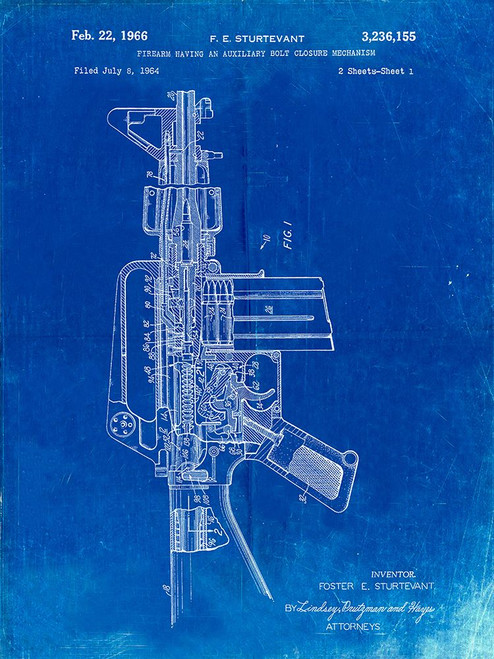 PP44-Faded Blueprint M-16 Rifle Patent Poster Poster Print - Cole Borders PP44-Faded Blueprint M-16 Rifle Patent Poster Poster Print - Cole Borders