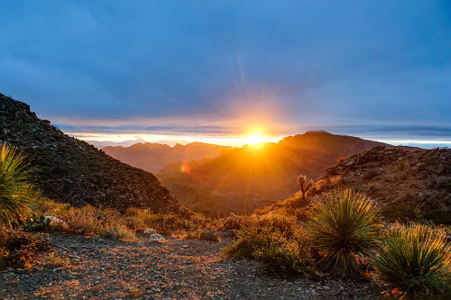 Mexico-Baja California Sur-Sierra de San Francisco. Desert sunrise from a mountain pass. Poster Print - Fredrik Norrsell