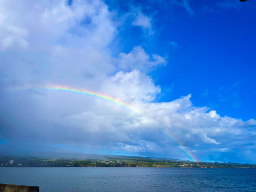 Hilo Bay Mauna Kea Rainbow Hug Poster Print - Melissa Nebula
