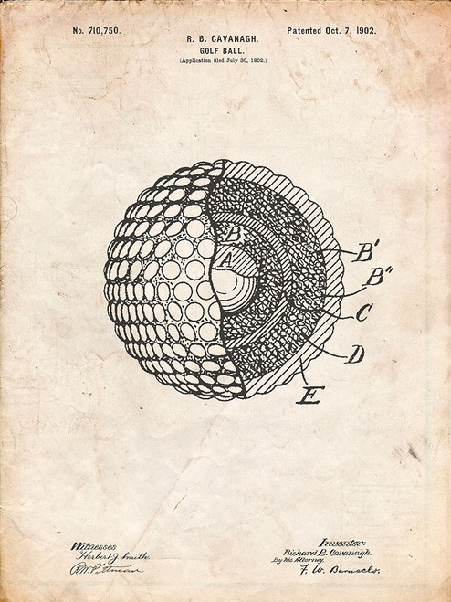 PP42-Vintage Parchment Golf Ball 1902 Patent Poster Poster Print - Cole Borders