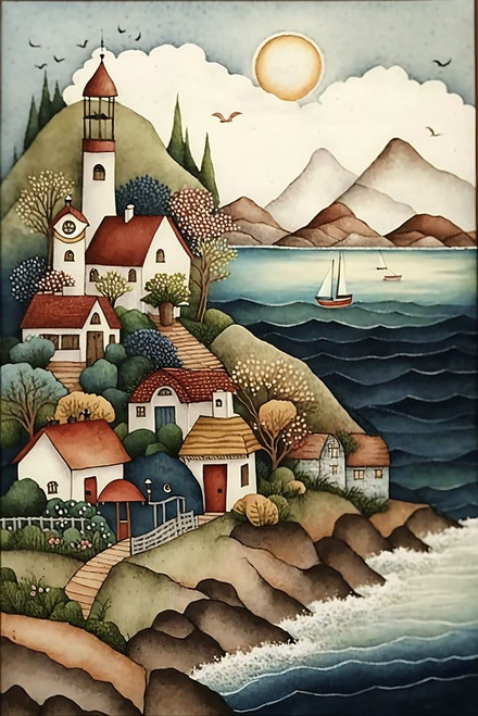 Folk Art Harbors 12 Poster Print - Ray Heere