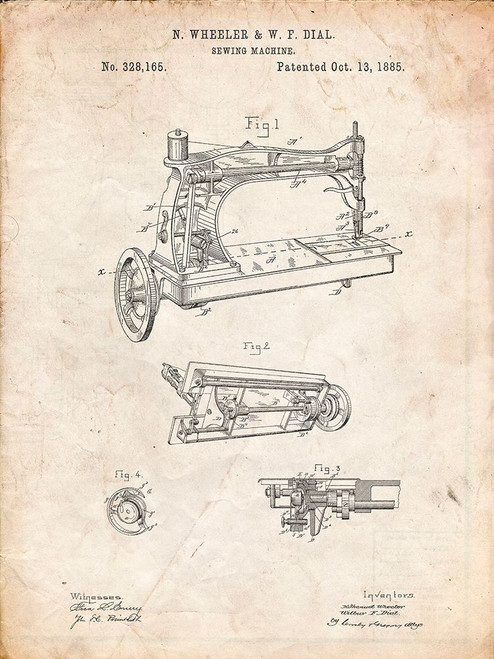 PP37-Vintage Parchment Wheeler And Wilson Sewing Machine Patent Poster Poster Print - Cole Borders