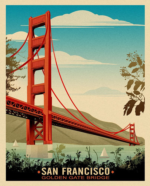Golden Gate Bridge Daybreak Poster Print - Red Truck Old