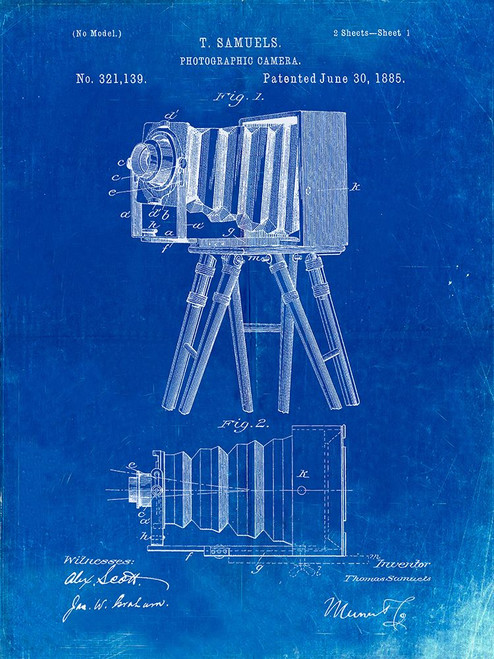 PP33-Faded Blueprint Iconic Photographic Camera 1885 Patent Poster Poster Print - Cole Borders PP33-Faded Blueprint Iconic Photographic Camera 1885 Patent Poster Poster Print - Cole Borders